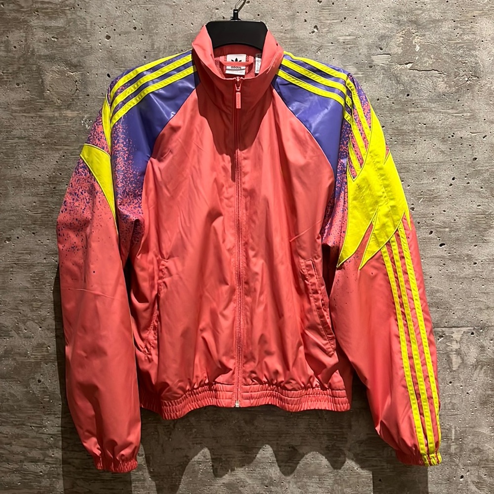 Adidas Pink Windbreaker with Neon Stripes